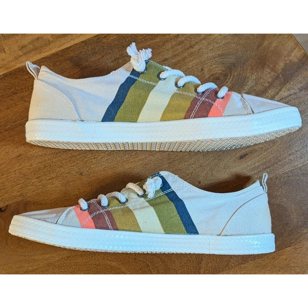 Billabong Marina Honey Gold Multi Striped Canvas Sneakers Women's Size 9.5